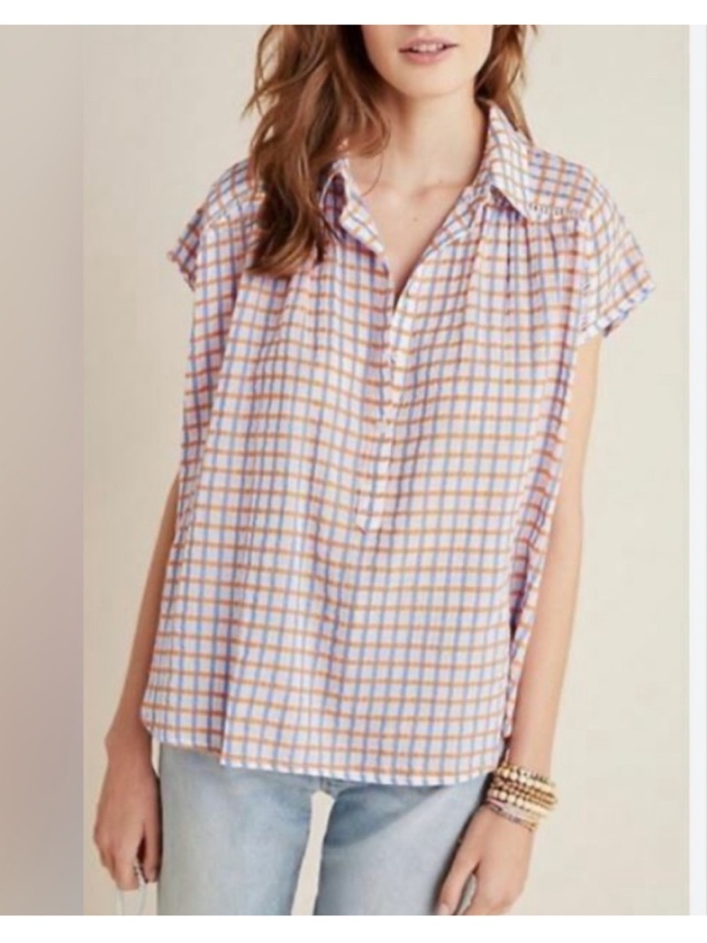 Anthropologie Pilcro and the Letterpress The Serena Surf Henley Plaid Top